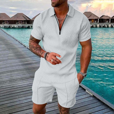New Men's Summer Short Sleeve Shorts Casual Suit