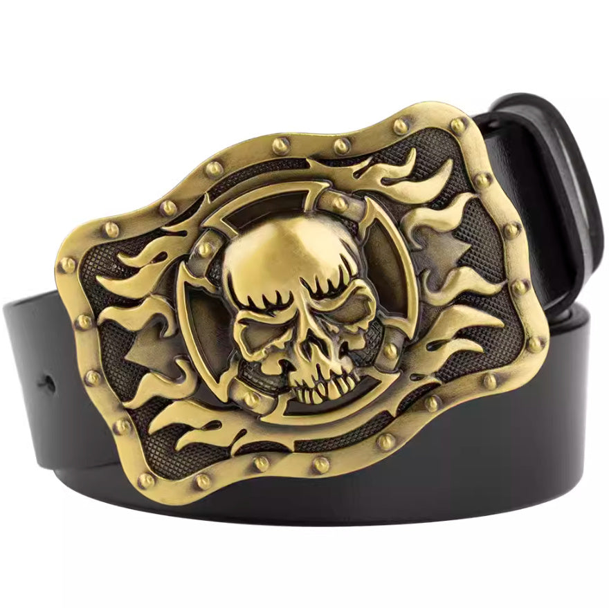 Men's Casual Skull Decorative Two-Layer Cowhide Belt - Rebellious Style