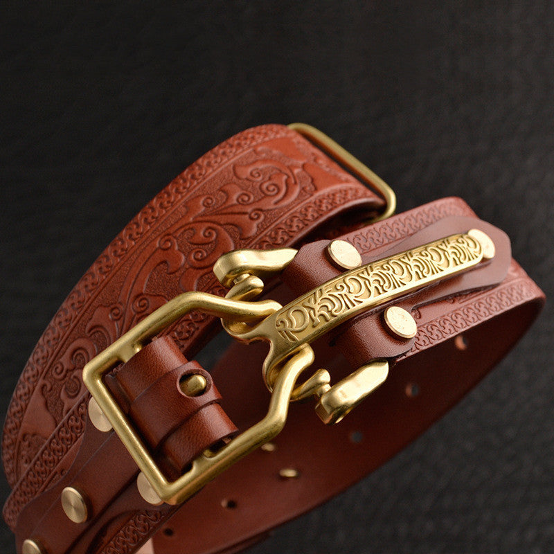 Men's Leisure Leather Belt Woven Pattern - Sophisticated Texture