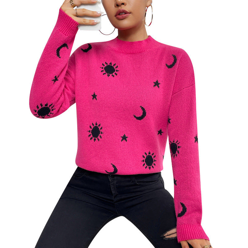 Jacquard Crewneck Pullover Stickade Tröjor För Dam Casual Skull Halloween Tröja Höst- Och Vintertoppar