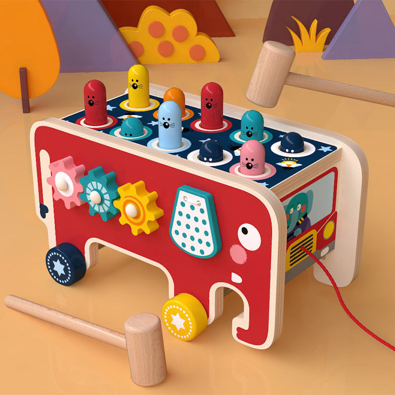 Montessori Children Wood Hammering Bench Animal Bus Toys Early Education Set Gifts for Kids Musical Instrument