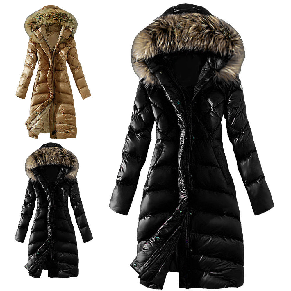 New Style Slim Down Coat With Large Fur Collar Imitation Raccoon - Luxurious Statement Premium Elegant Sophisticated
