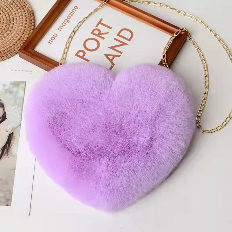 Heart-Shaped Plush Evening Bag - Romantic Chain Shoulder Bag for Special Occasions