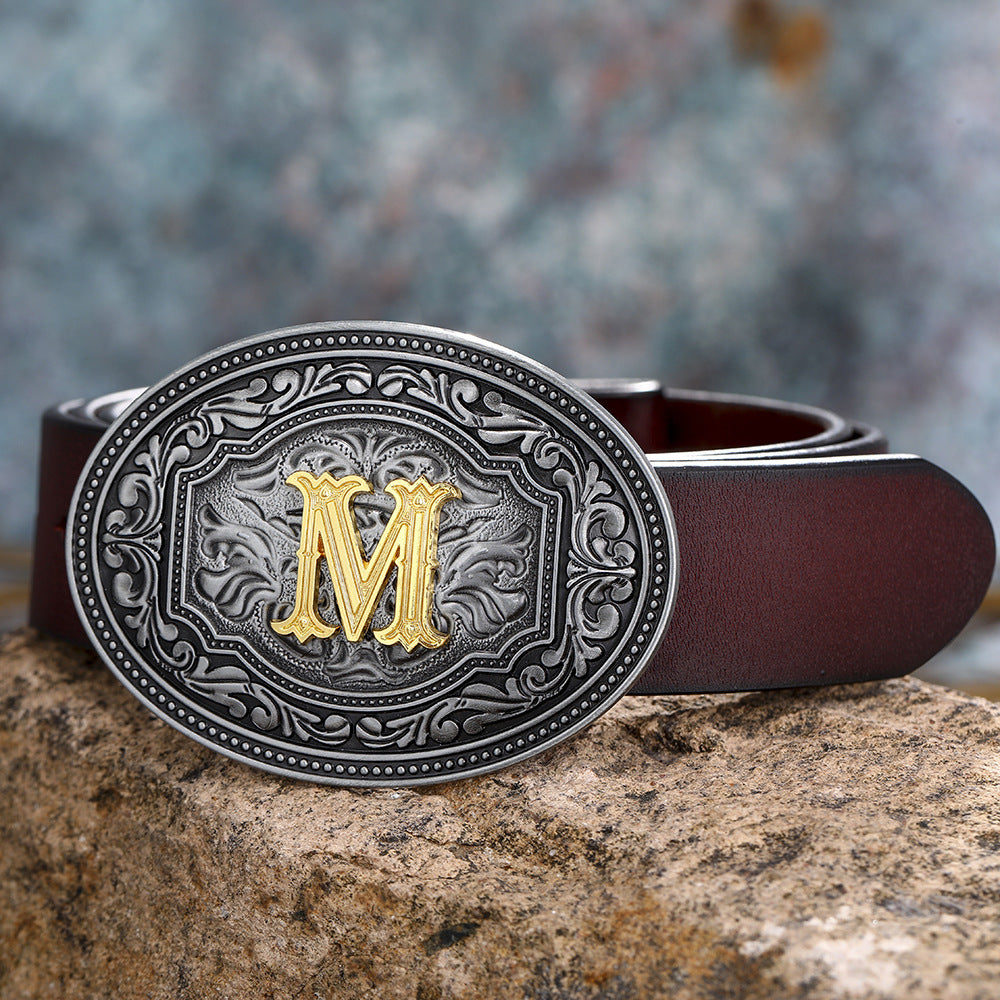 Unisex Floral Letter Buckle Belts - Artistic Expression