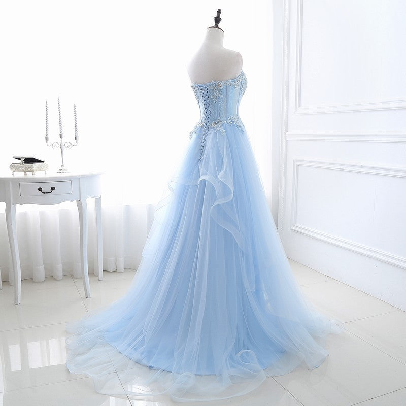 Elegant Tube Top Tied Slim Fit Bridesmaid Dress - Light Blue Voile