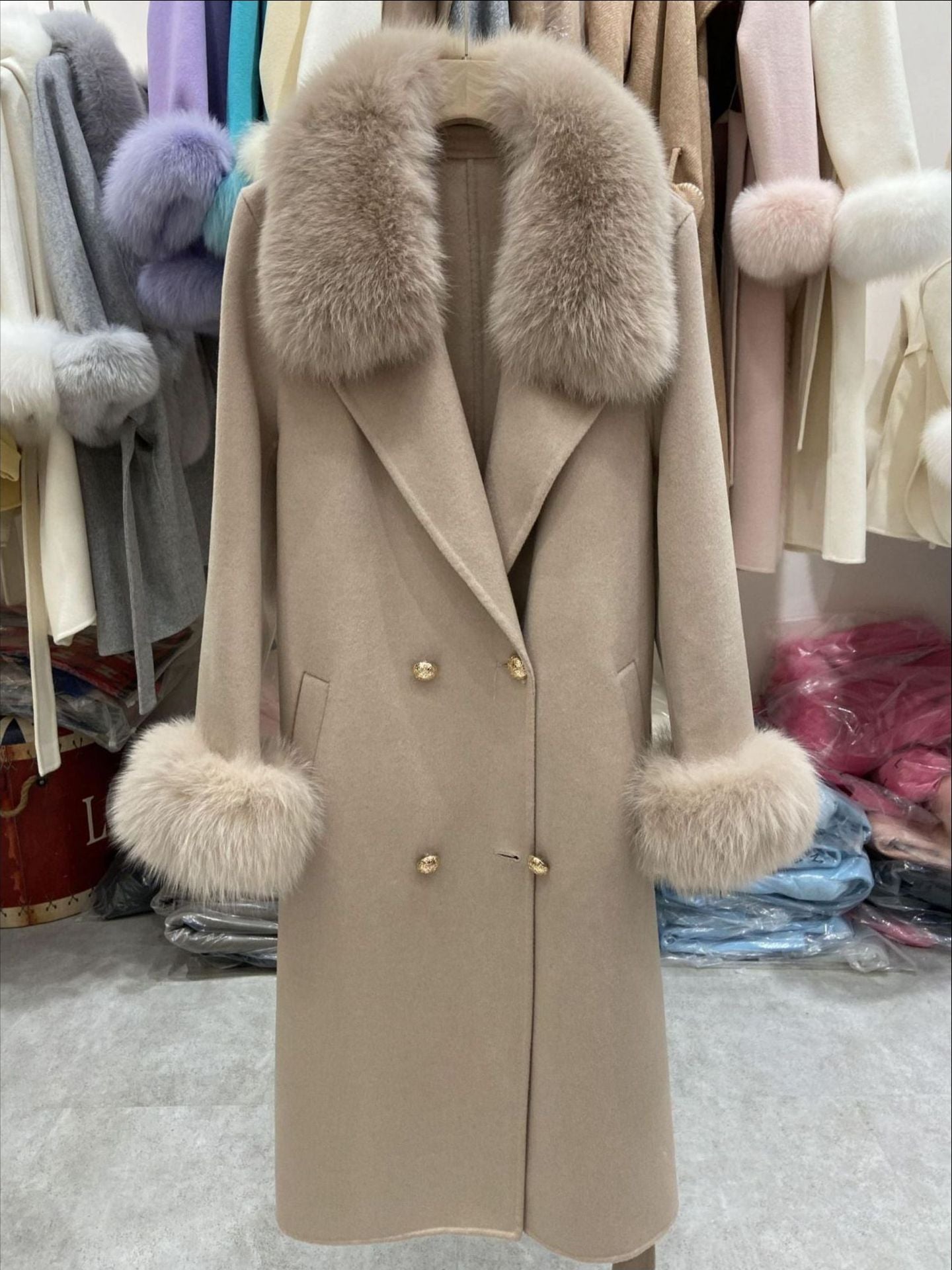 Fox Fur Collar Wool Double-Sided Woolen Coat Long For Women - Luxury Warmth Elegant Premium Durable