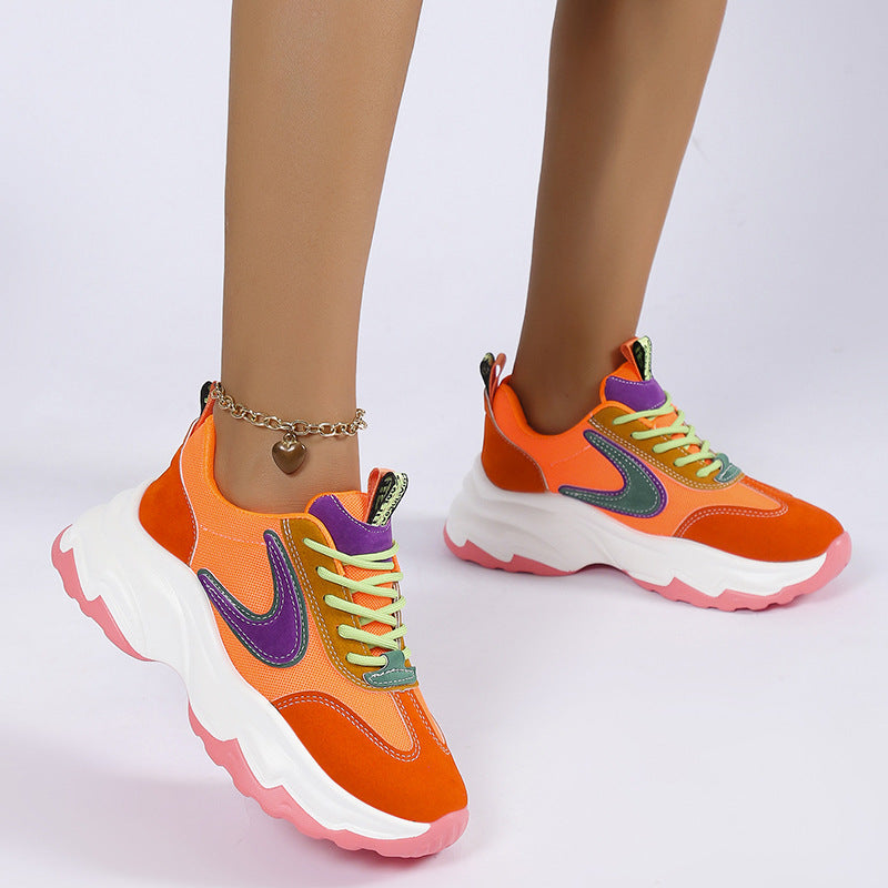 Sneakers i blandad färg för kvinnor Mode Casual Lättvikts tjockbottna löparsportskor