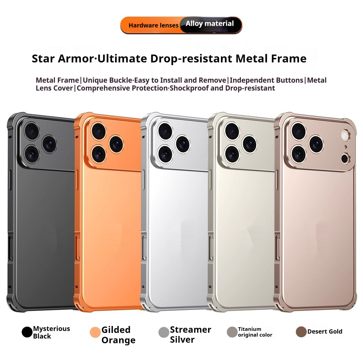 Mobile Phone Case With Seahorse Buckle And Four Corner Anti Drop Metal Frame