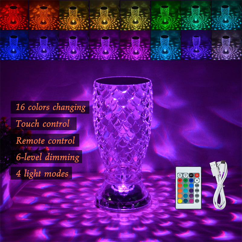 Lampe en écailles de poisson avec Port USB, veilleuse tactile Rechargeable en cristal pour chambre à coucher, salon, fête, dîner, décoration de la maison, lumières créatives