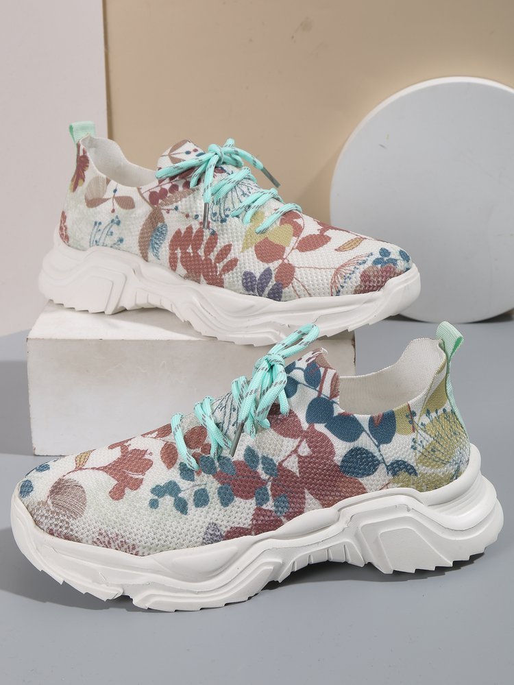 Women's Casual Flower Sports Shoes - Flat Bottom Plus Size 3-5cm