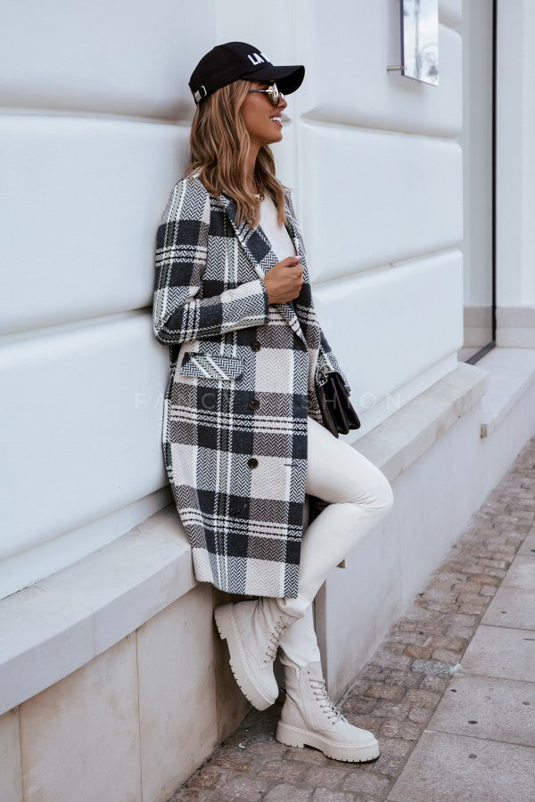 Manteau en laine à carreaux de mode européenne et américaine