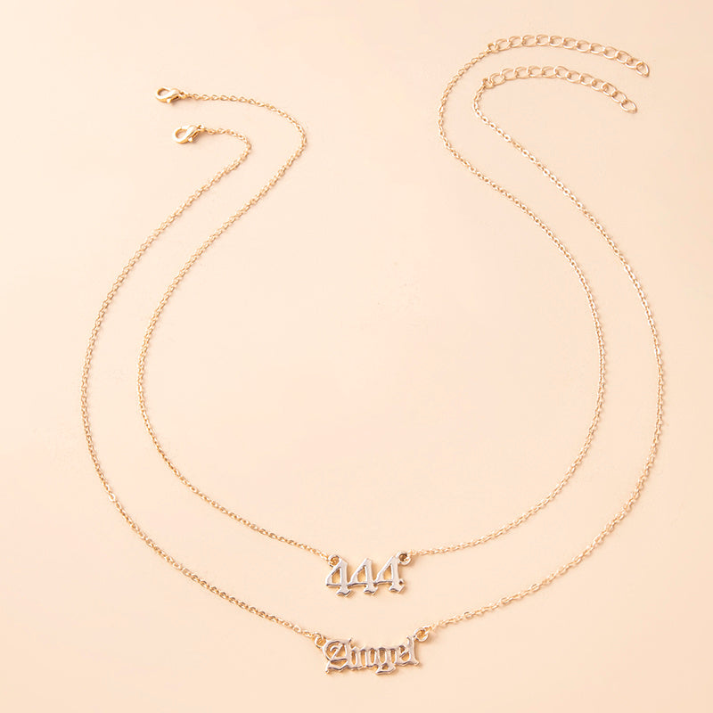Gold Letter Angel Number 444 777 Multi-layer Chain Necklaces For Women