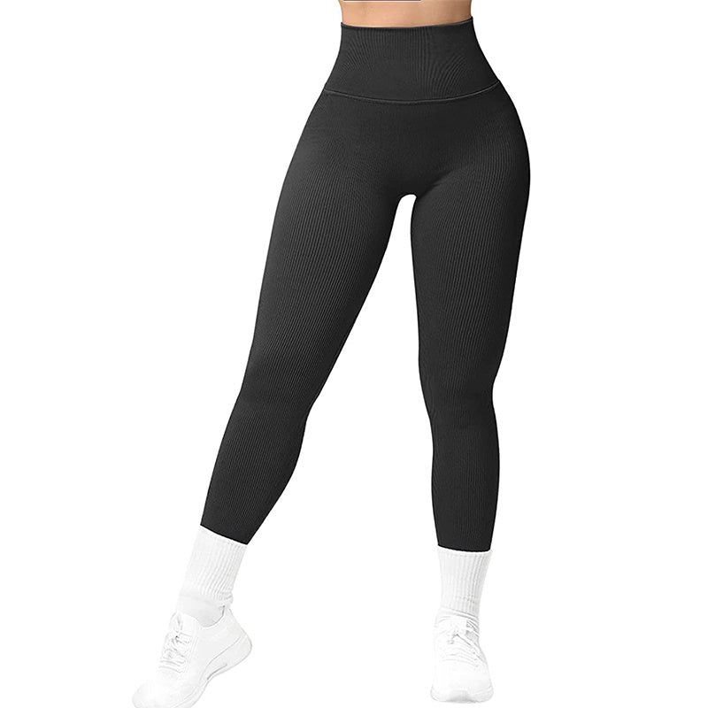 Taille haute Leggings sans couture fileté tricoté pantalons de Fitness solide femmes minceur Sport pantalons de Yoga élastique course Sport Leggings