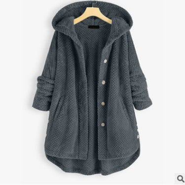 Luxurious Women's Hooded Velvet Sweatshirt Coat - Pure Color