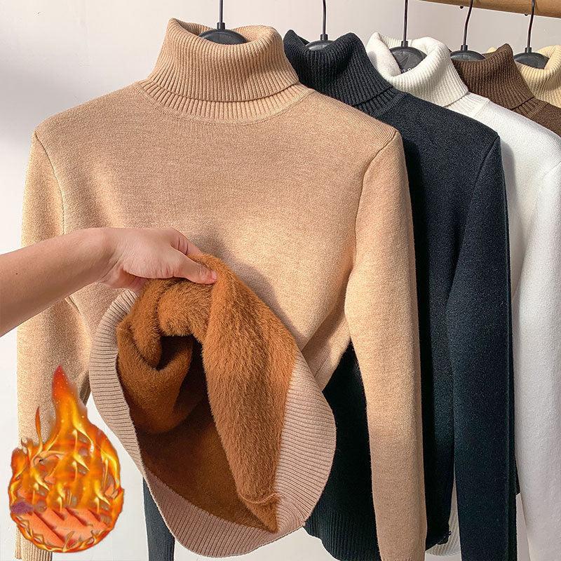 Turtle Neck Vintertröja Dam Elegant Tjock Varm Dam Stickad Pullover Lös Basic Stickat