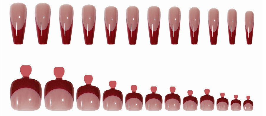 Bright Red Nail Patch Set - 24 Pieces - Hand & Foot Application - Complete Kit with Tools - Professional Nail Art