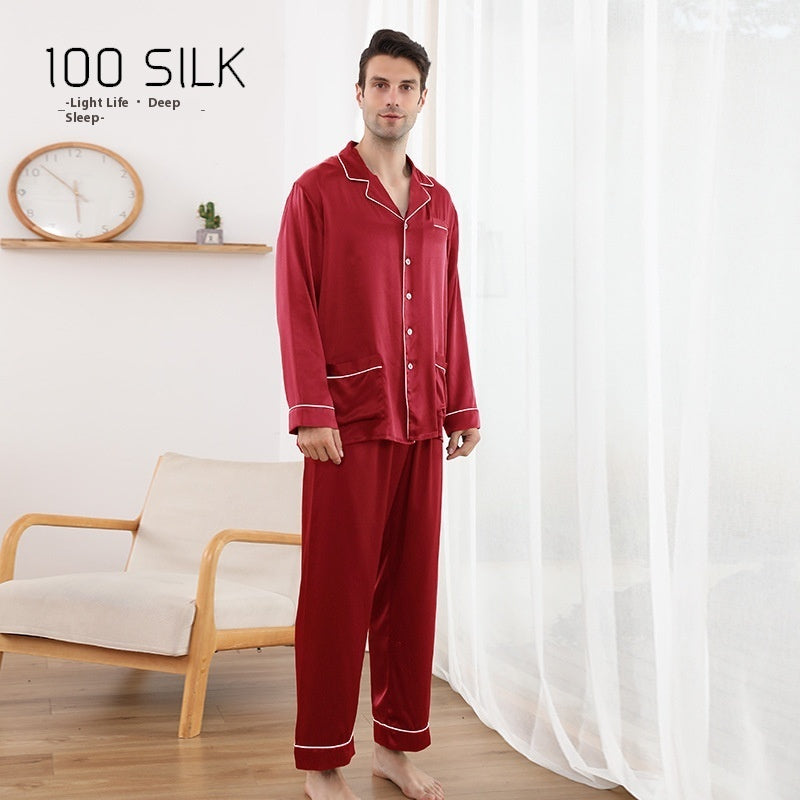 Men's Silk Pajamas 22 M Heavy Mulberry Silk Lapel Homewear