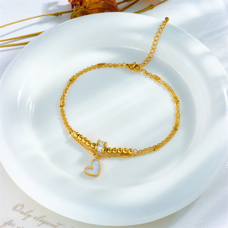 Modesmycken Boho Klassisk Kärlek Hjärta Fotledskedja Dubbelskiktad Kedja Armband Fotlänk Charm Tofs Benkedja På Fotkedja Kvinnor Festsmycken Accessoarer