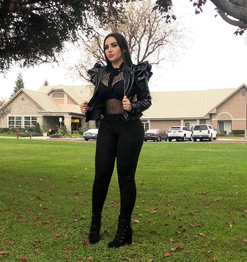 Leather Casual Women's Ruffled Leather Jacket - Black Color Classification Ruffle Edge Decoration Female