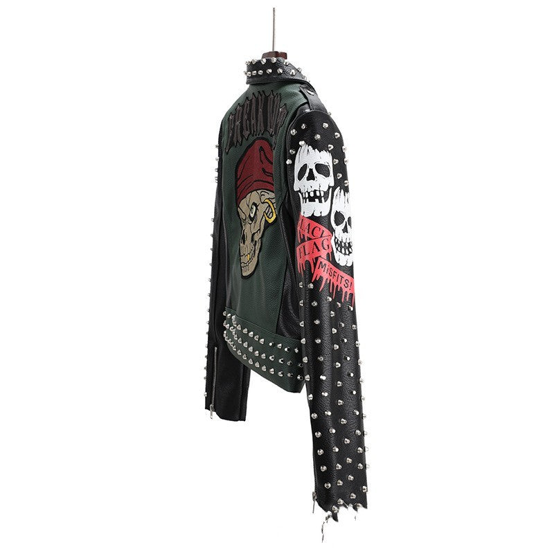European American Fashion Floral Print Short Motorcycle Jacket - Stylish Durable Modern Biker Elegant