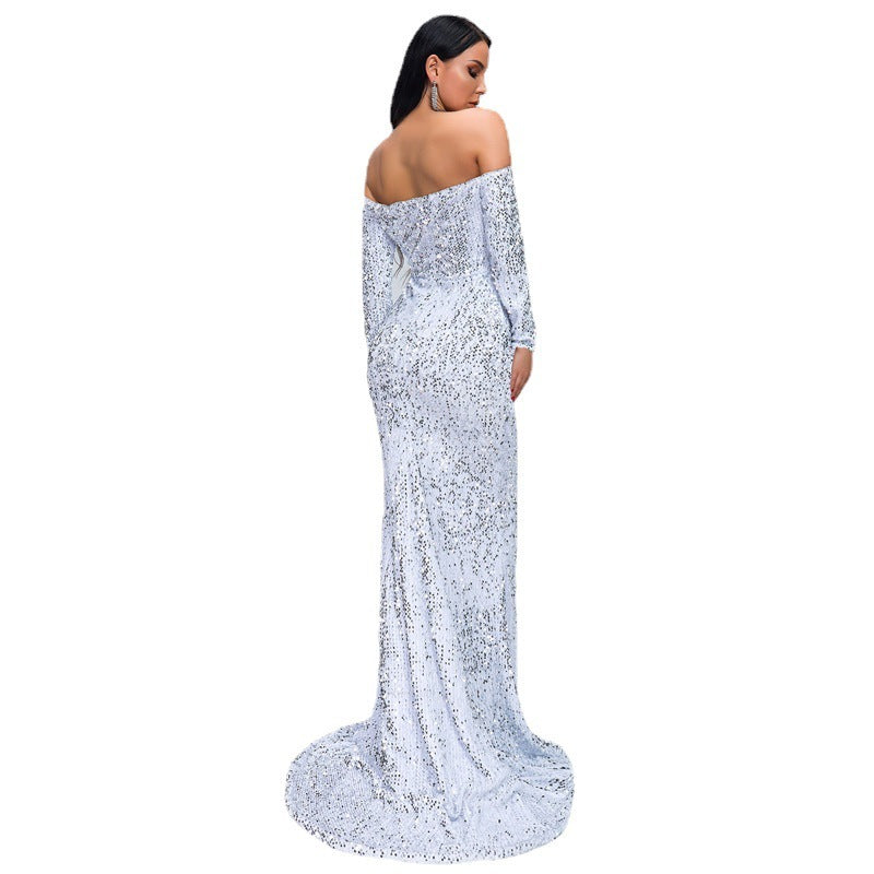 Holiday Entertainment: Strapless Long Sleeve Sequins Party Dress