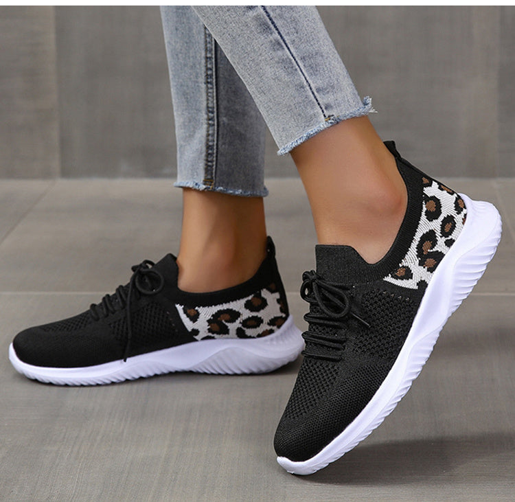 Women's Leopard Print Mesh Sneakers - Medium Heel 3-5cm