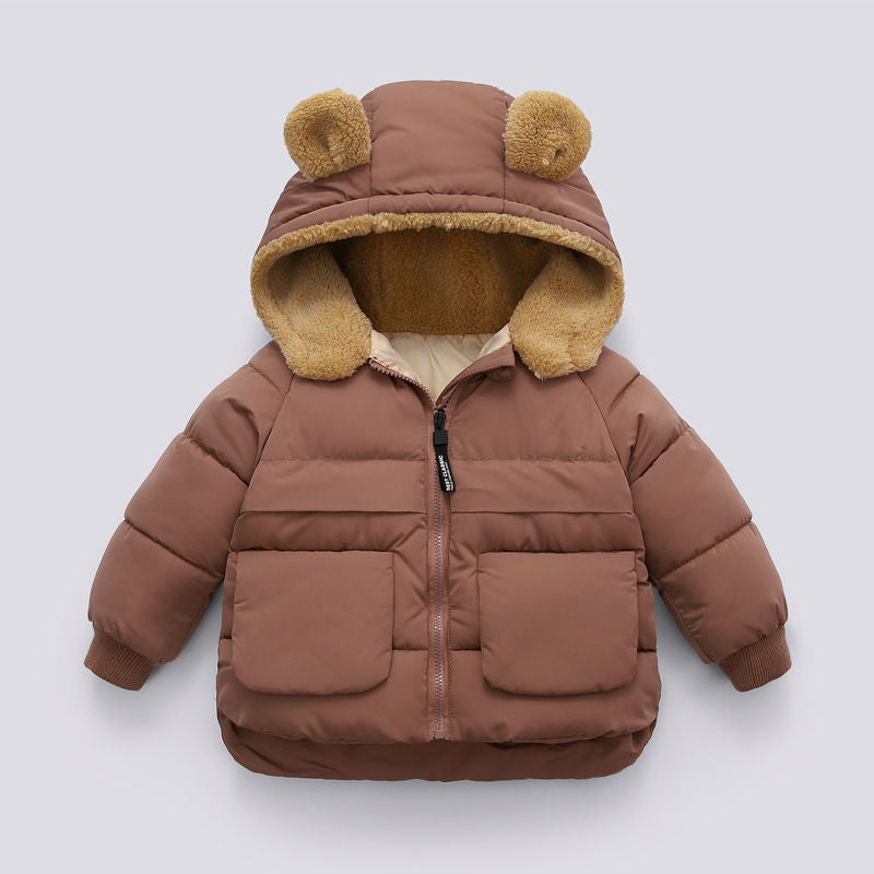 Veste chaude à capuche courte et épaisse pour enfants d'automne et d'hiver