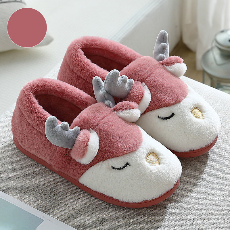 Christmas Elk Plush Slippers - Winter Holiday Shoes - Festive Collection