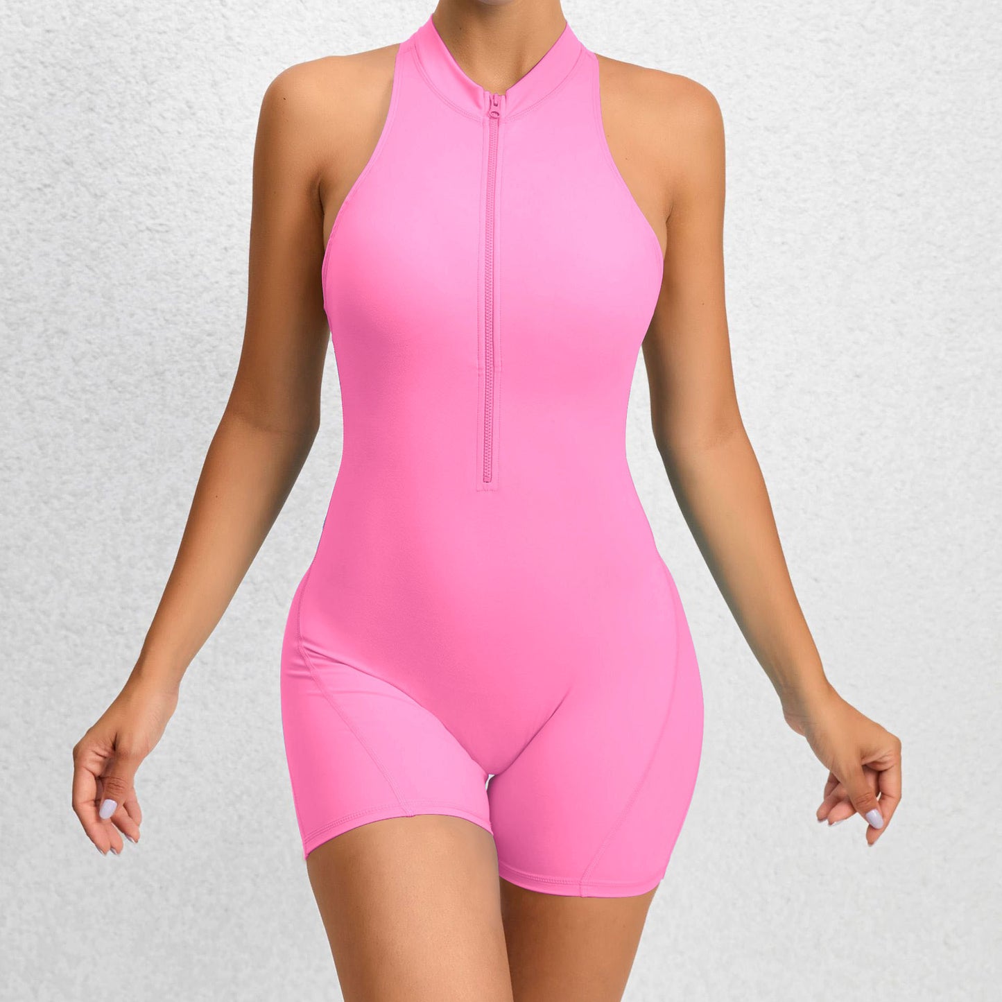 Dragkedja Yoga Fitness Shorts Jumpsuit Ärmlös Mage Control Stretch Shapewear Rumplyft Sportkläder Dam