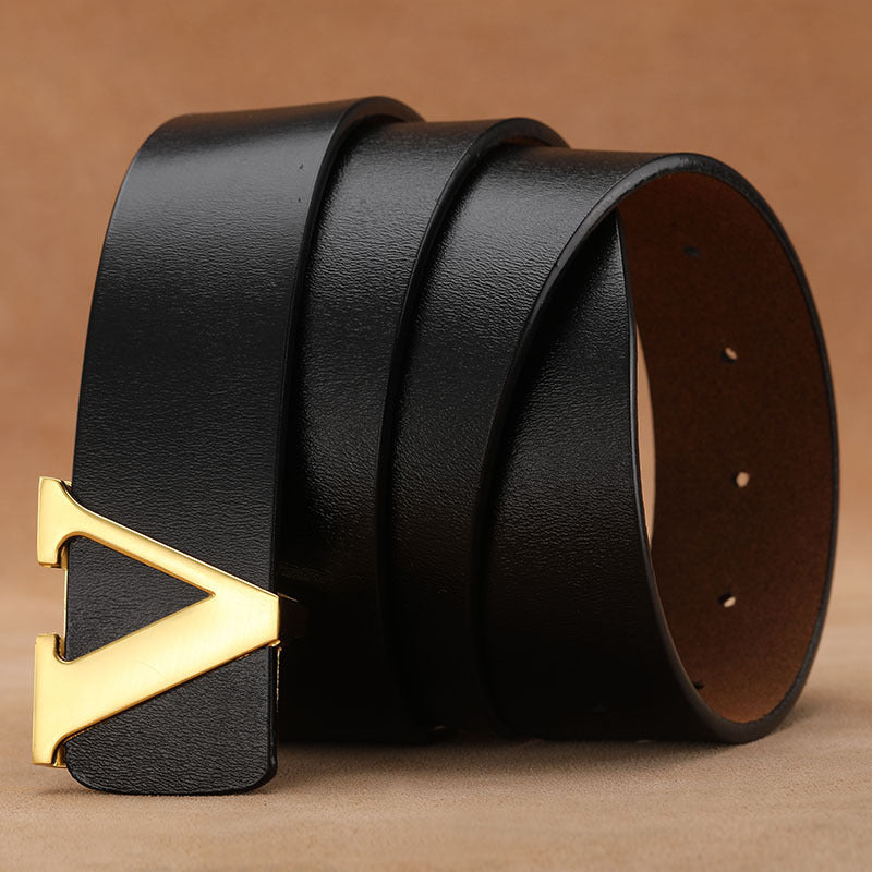 Men's Retro Smooth Genuine Leather Letter V Belt - Vintage Distinction