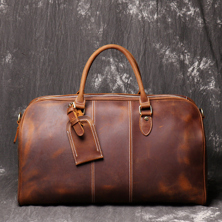 Mäns läder Hand Travel One Shoulder Crossbody Duffelväska