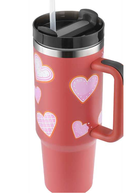 Alla hjärtans dag present termisk mugg 40 oz halm kaffe isoleringskopp med handtag Bärbar bil rostfritt stål vattenflaska stor kapacitet Resa BPA fri termisk mugg