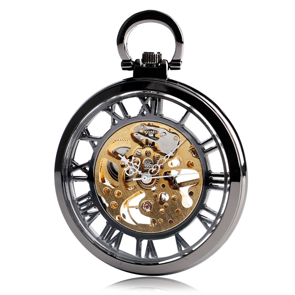Double-Sided Transparent Cutout Design Straight Plate Without Cover Roman Literal Mechanical Pocket Watch - Modern Elegant Durable Intricate