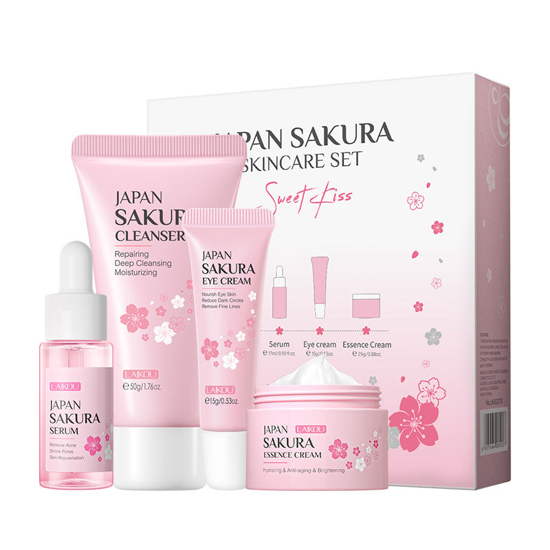 Ensemble de soins de la peau Sakura, ensemble de 4 pièces, crème nettoyante pour les yeux, crème pour le visage