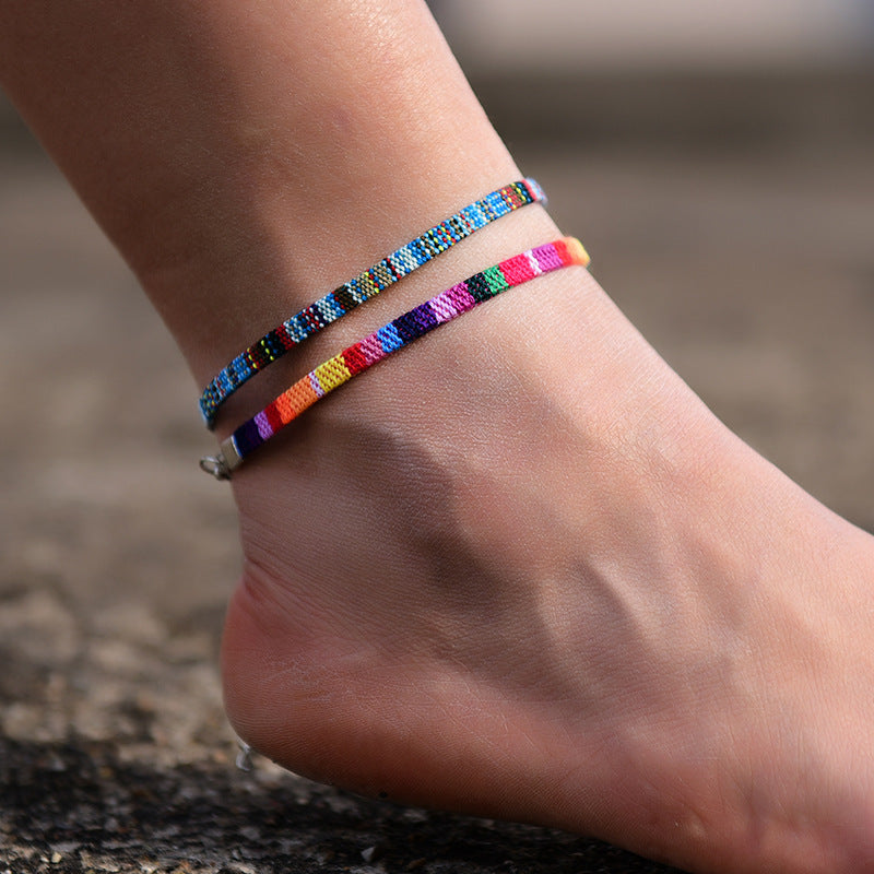 Chaîne de couleur bohème, Bracelet de cheville, bijoux faits à la main