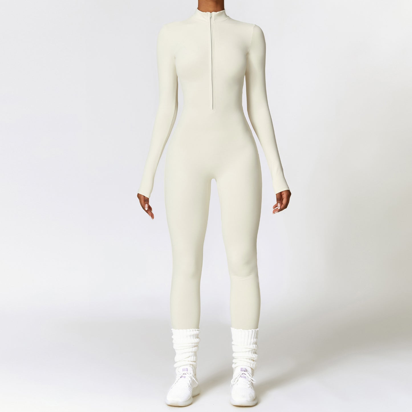 Varm dragkedja långärmad jumpsuit yoga fitness sportbyxor andningsbar bodysuit damkläder