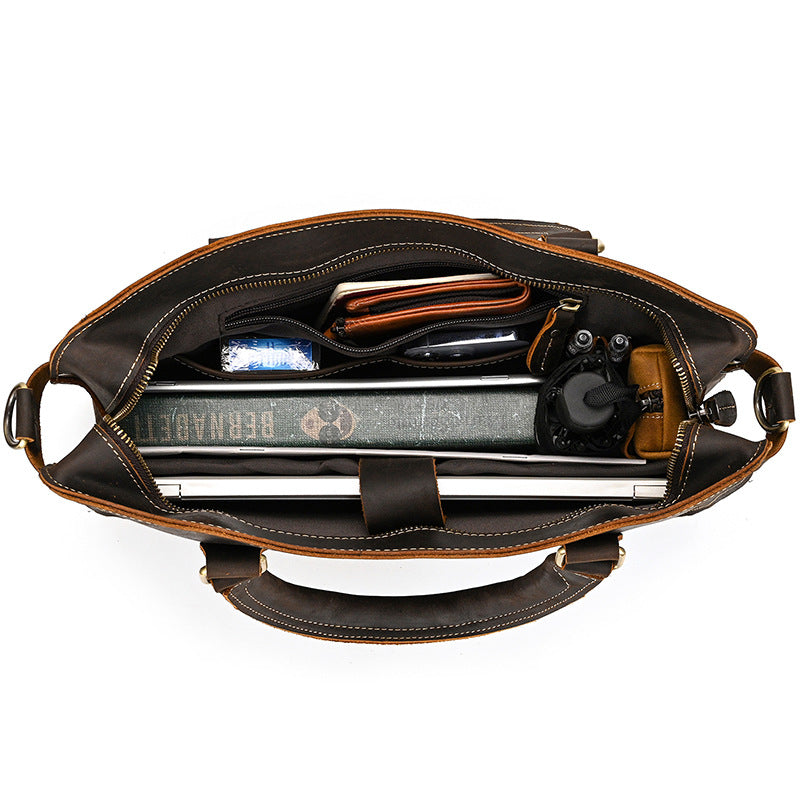 Porte-documents rétro en cuir Crazy Horse 14 pouces pour affaires de banlieue