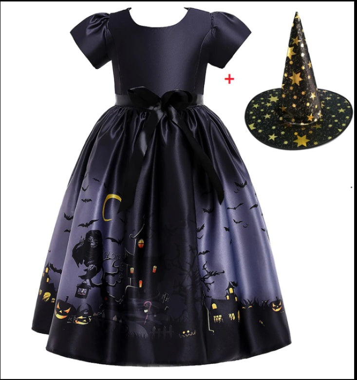 Robe de princesse d'Halloween en maille imprimée Halloween