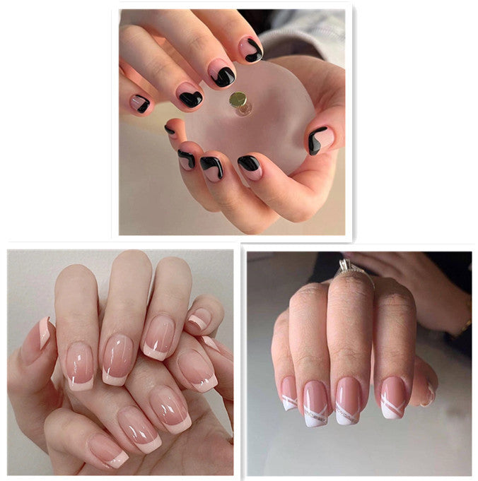 Oblique French Manicure Press-On Nails - Professional 24-Piece Set | Simple Elegant Design