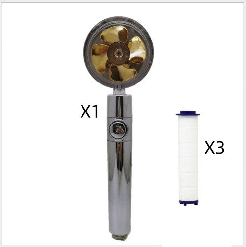 Pommeau de douche à hélice avec bouton d'arrêt et filtre en coton, buse de douche à main haute pression turbocompressée
