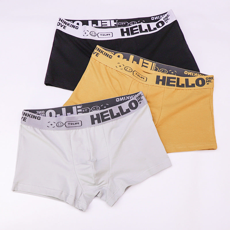 Men's Solid Color Cotton Mid-waist Breathable Boxer Pants With Skin Feeling