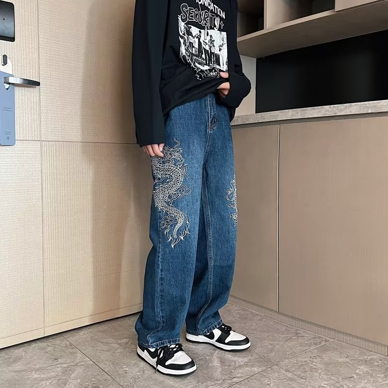 Lösa broderade jeans för män