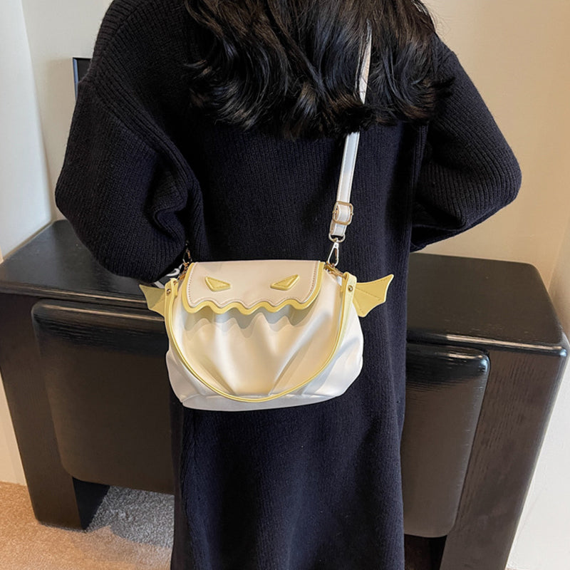 Whimsical Pumpkin Crossbody Bag - Halloween Cartoon Bag with Wings & Personality