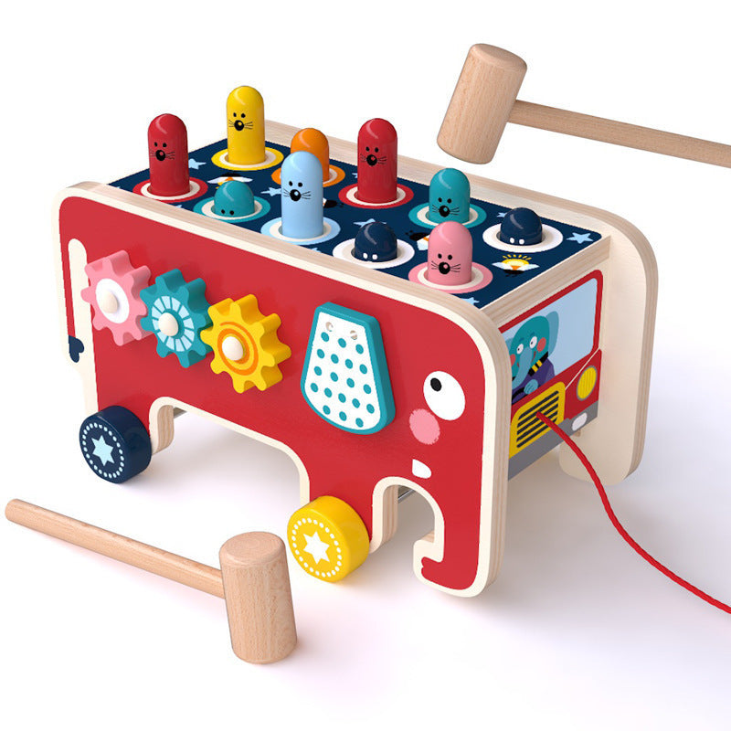 Montessori Children Wood Hammering Bench Animal Bus Toys Early Education Set Gifts for Kids Musical Instrument
