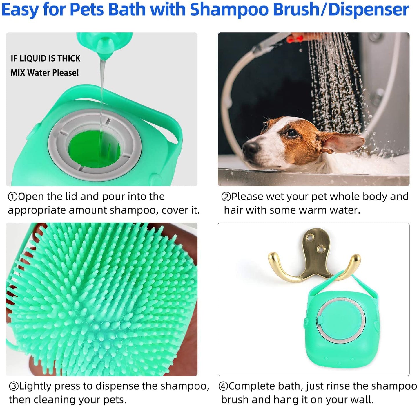Hundschampo Massageborste Kattmassage Kam Grooming Skrubbare Duschborste för att bada kort hår Mjuka silikonborstar