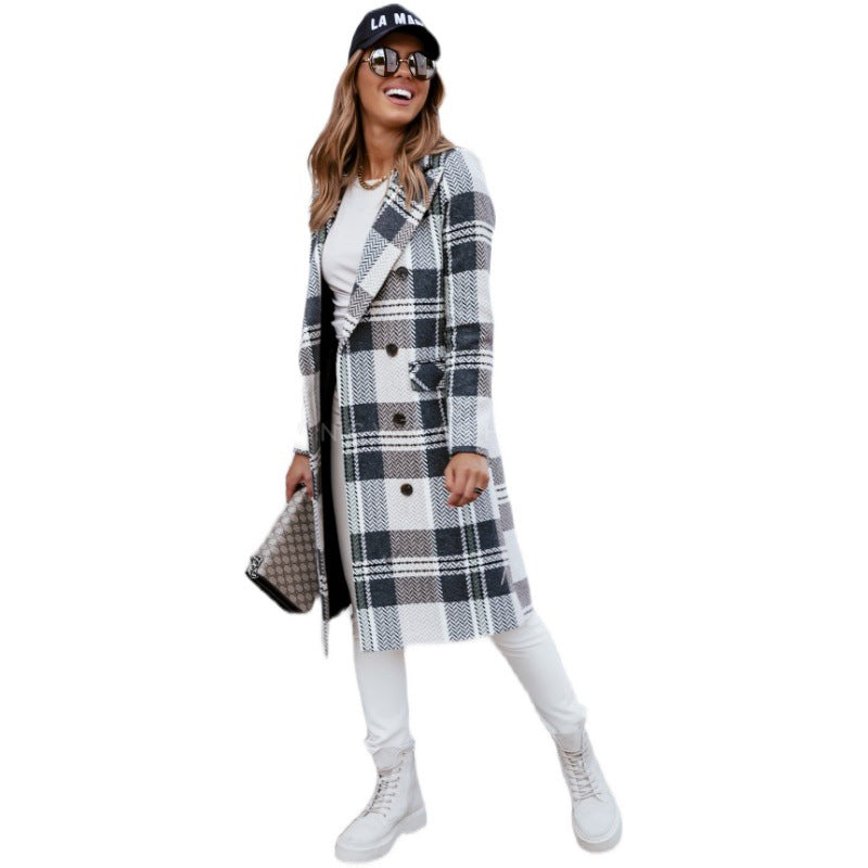 Manteau en laine à carreaux de mode européenne et américaine