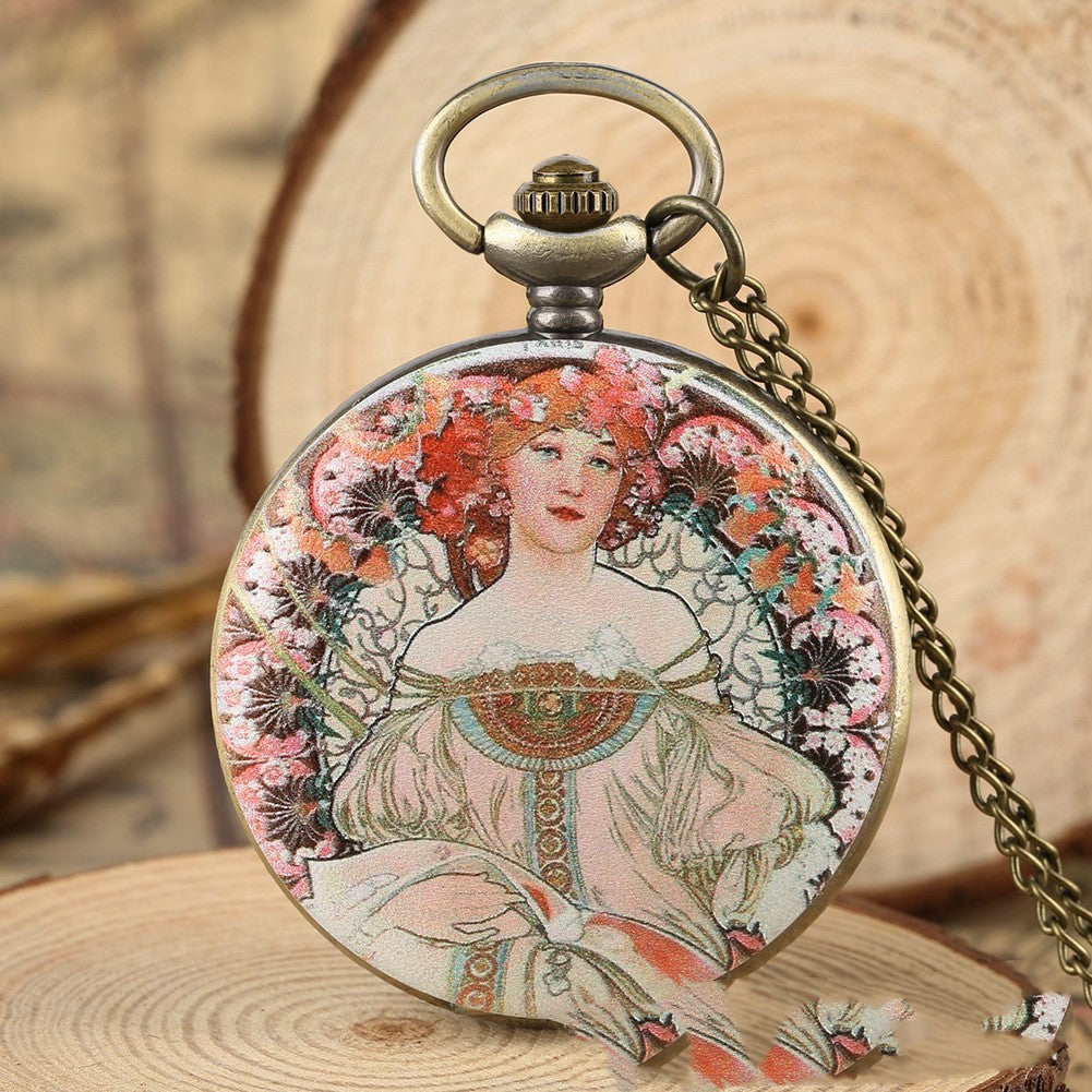 Oil Painting Color Goddess Picture Pocket Watch - Divine Mythological Artistic Vibrant Masterpiece Unique