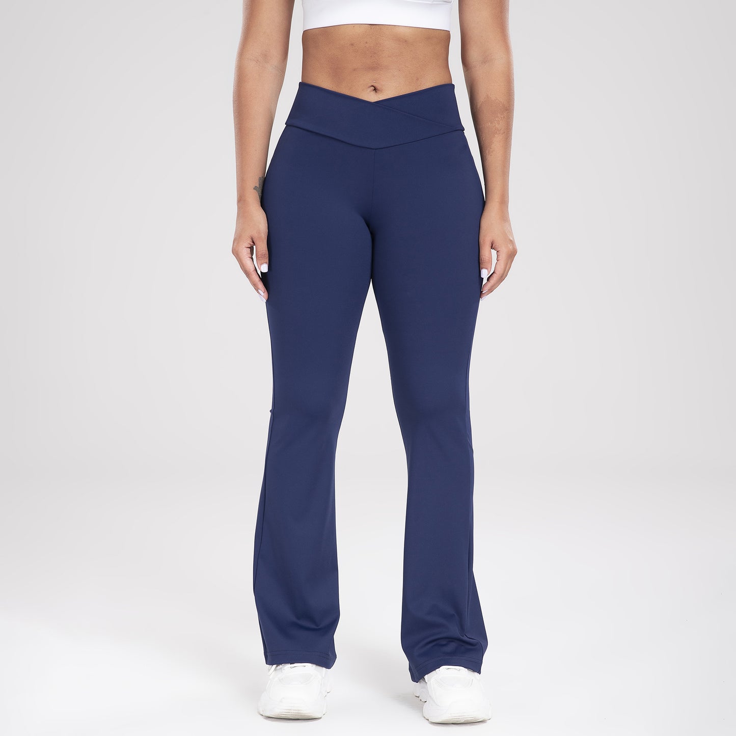 Kors midja sidoficka Fritid Sport Bell-bottom Byxor Slim Fit Yoga Byxor Dam