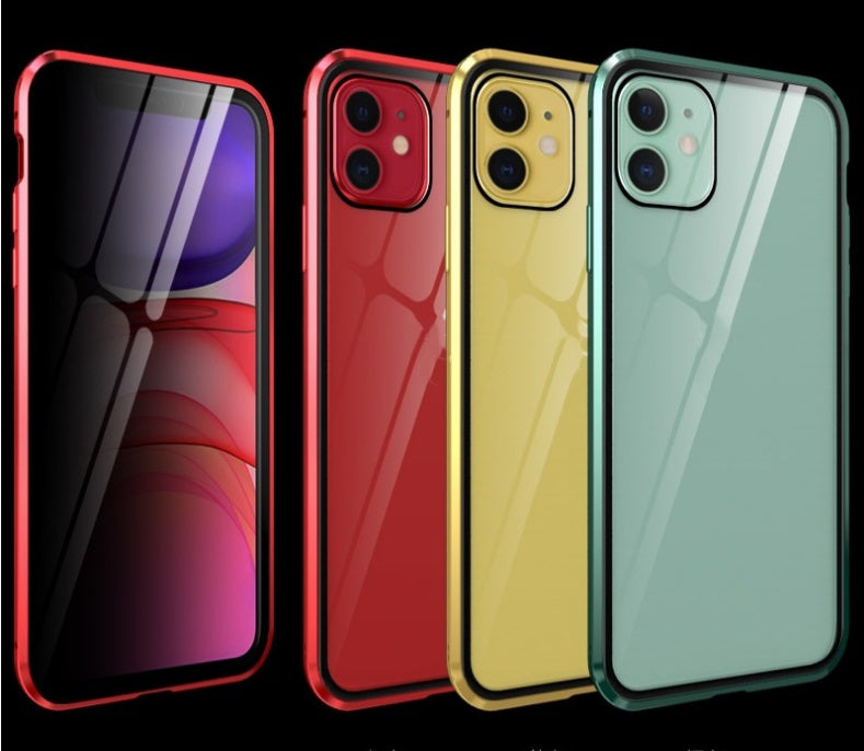 Dubbelsidigt magnetiskt mobiltelefonskal i glas utan peep-funktion