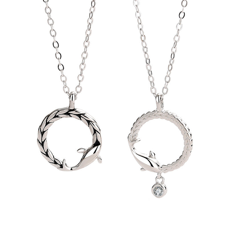 Sterling Silver Fish Couple Necklace - Matching Pair Jewelry